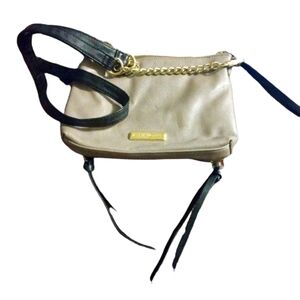 Taupe Crossbody Purse Steve Madden Zipper Accented Mix Chain Faux Leather Strap